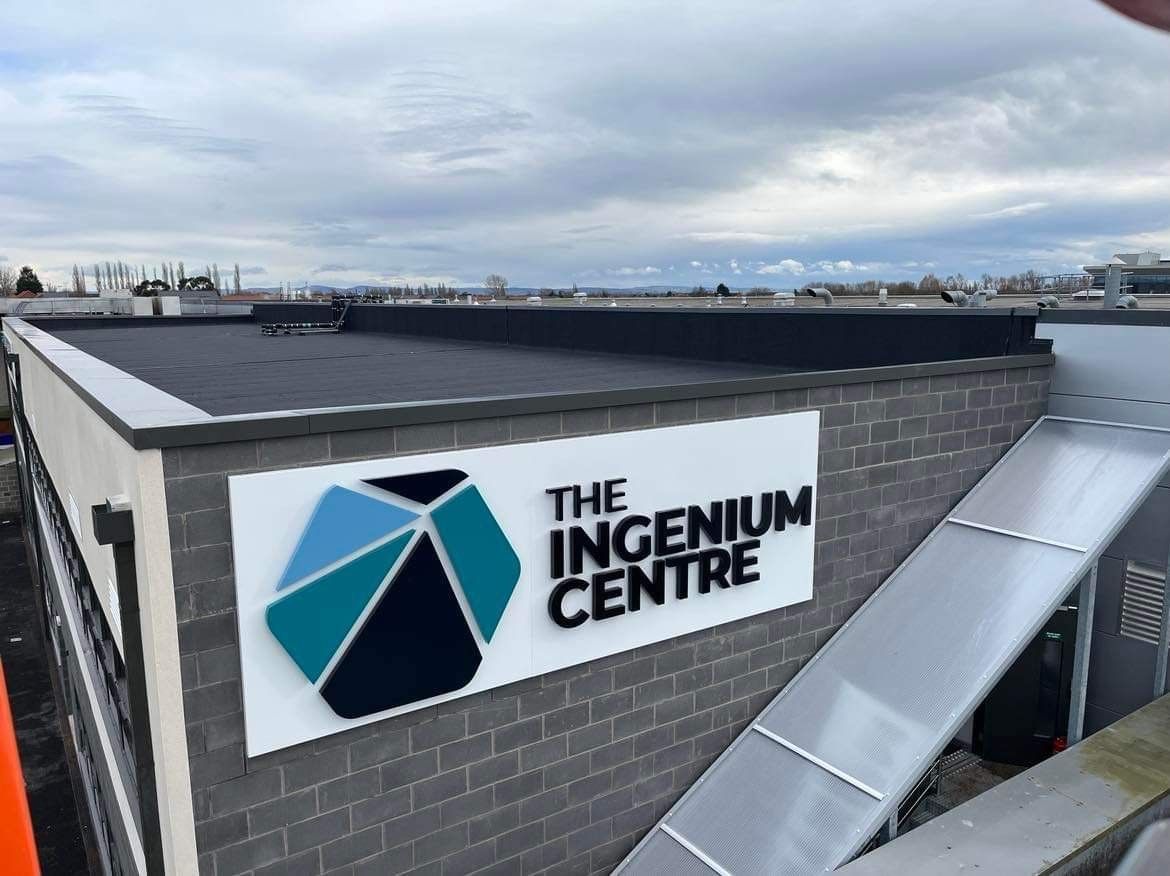 The Ingenium Centre Tray Sign mounted on building